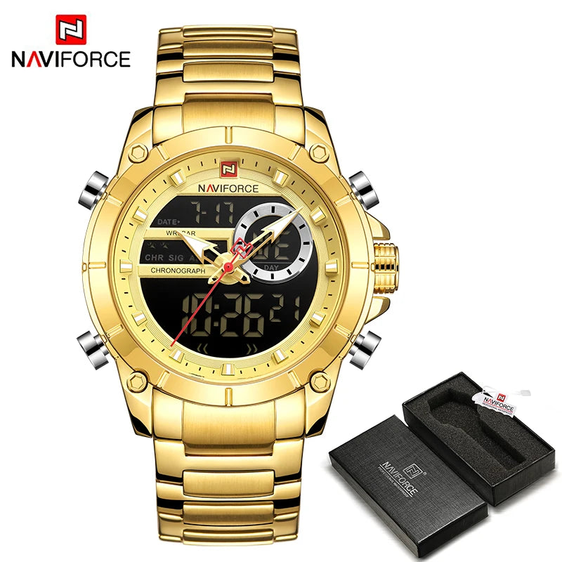 Reloj Hombre NAVIFORCE NF9163 – Acero Inoxidable, Dual Display, Deportivo Elegante