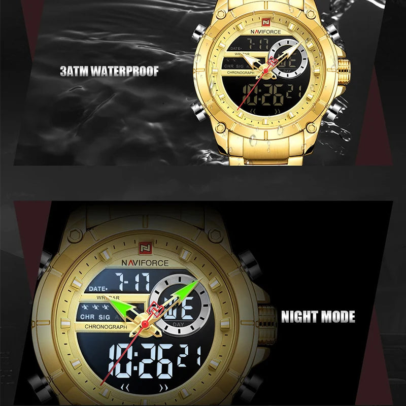 Reloj Hombre NAVIFORCE NF9163 – Acero Inoxidable, Dual Display, Deportivo Elegante