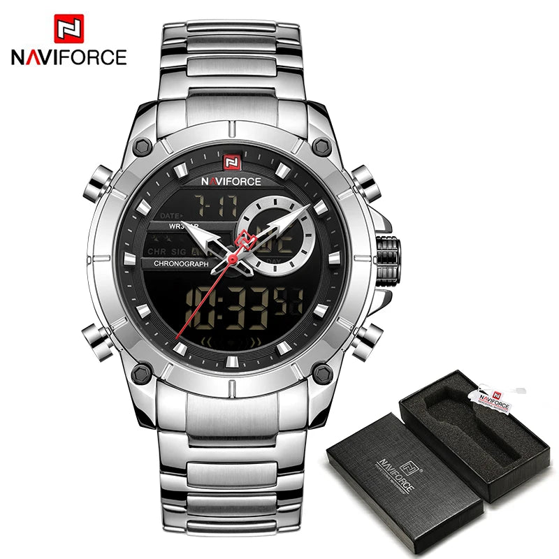 Reloj Hombre NAVIFORCE NF9163 – Acero Inoxidable, Dual Display, Deportivo Elegante