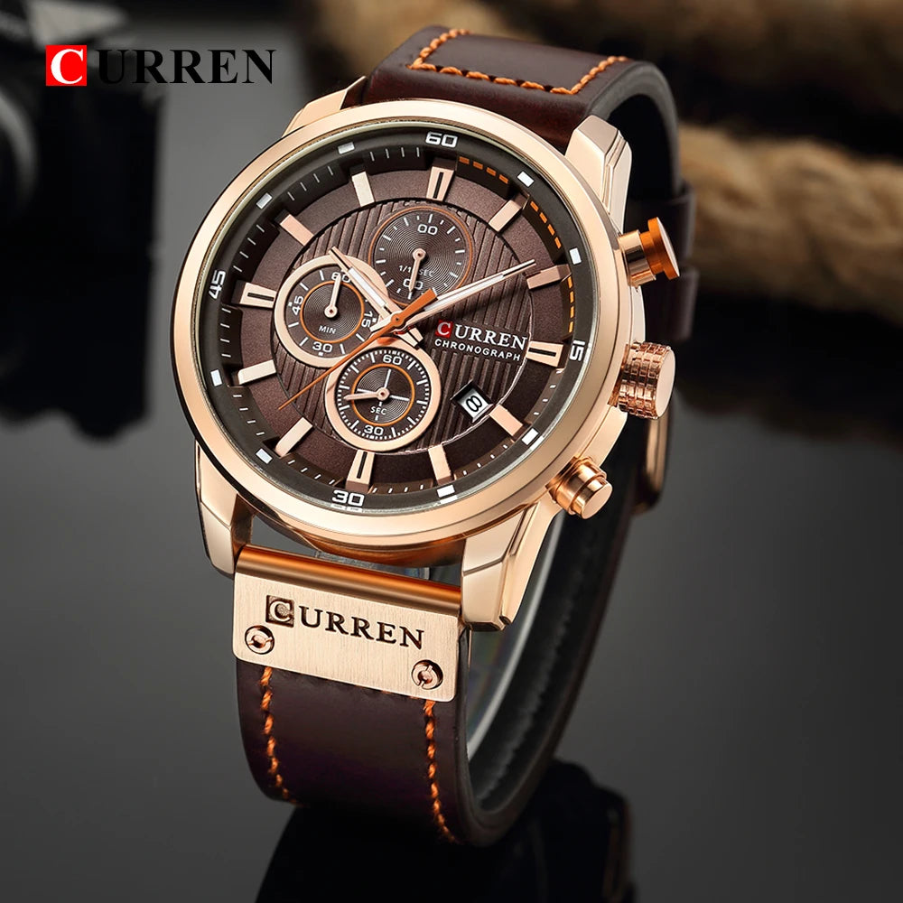 Reloj CURREN para Hombre – Cronógrafo Quartz Deportivo con Correa de Cuero