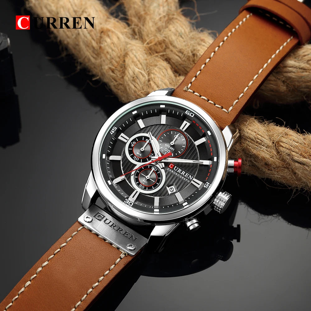 Reloj CURREN para Hombre – Cronógrafo Quartz Deportivo con Correa de Cuero