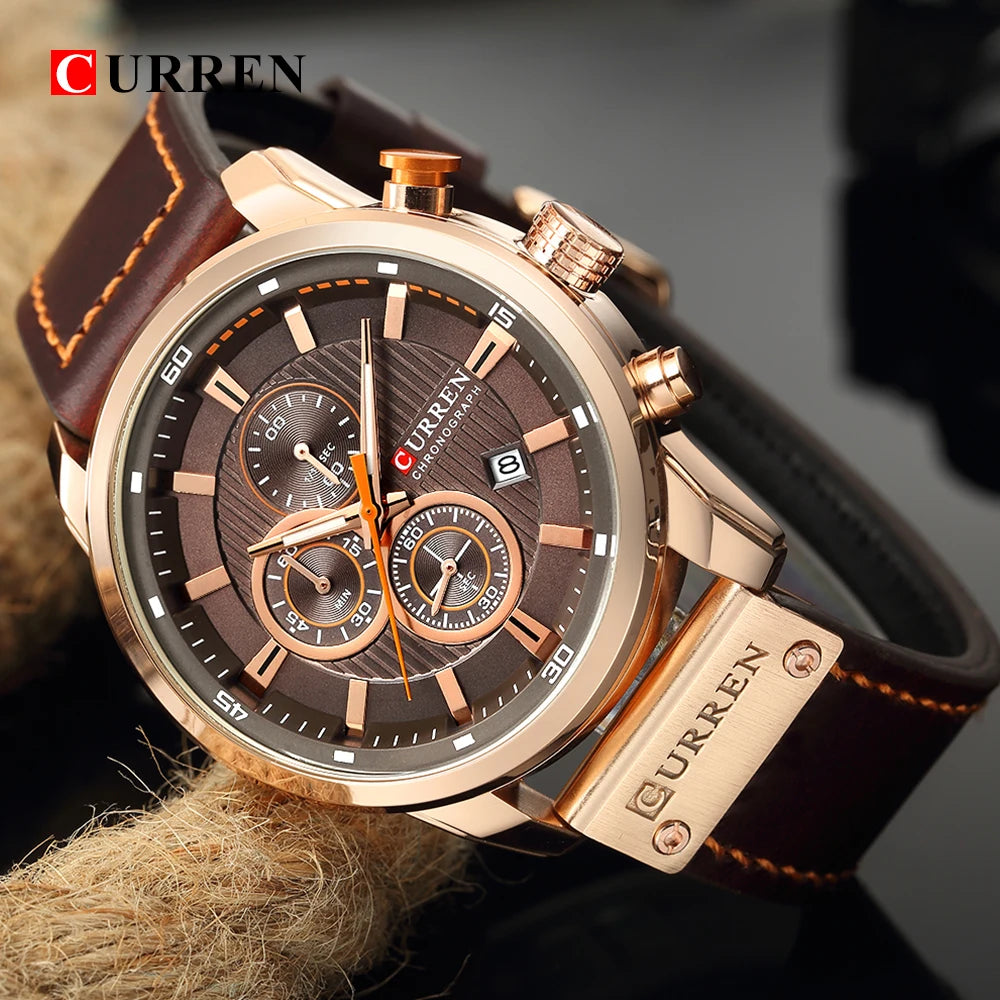 Reloj CURREN para Hombre – Cronógrafo Quartz Deportivo con Correa de Cuero