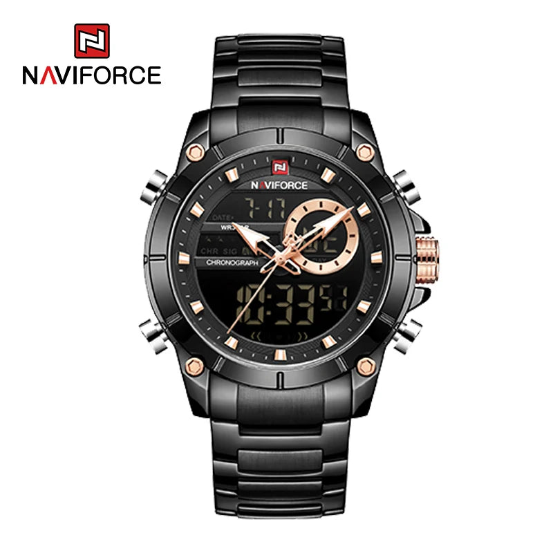 Reloj Hombre NAVIFORCE NF9163 – Acero Inoxidable, Dual Display, Deportivo Elegante