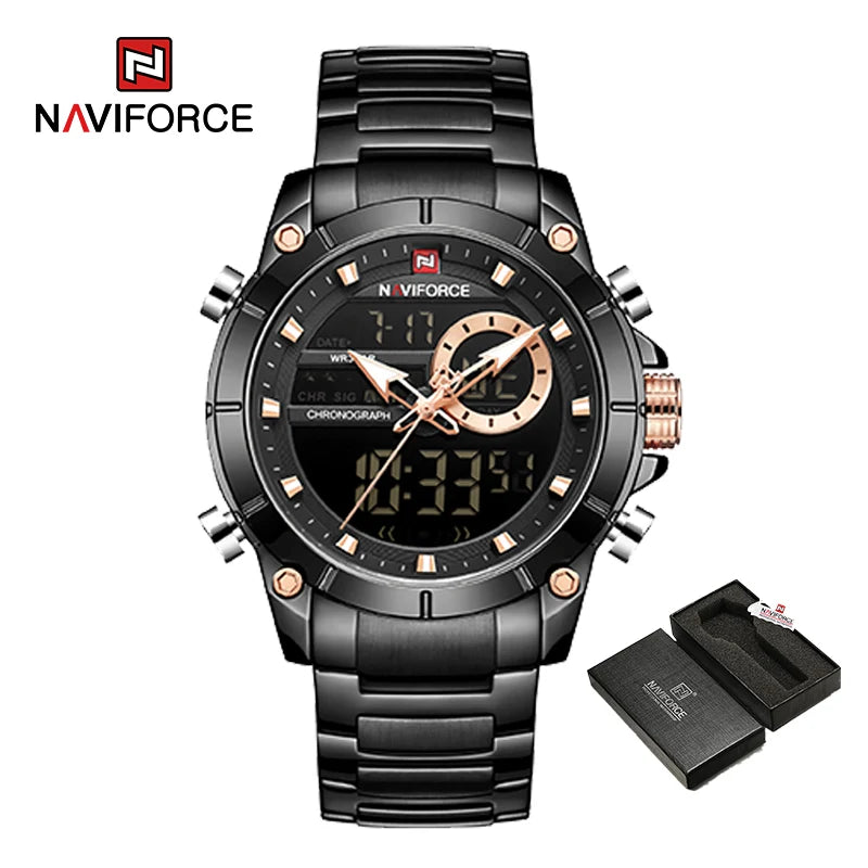 Reloj Hombre NAVIFORCE NF9163 – Acero Inoxidable, Dual Display, Deportivo Elegante