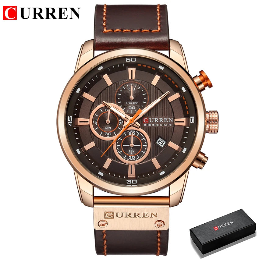 Reloj CURREN para Hombre – Cronógrafo Quartz Deportivo con Correa de Cuero
