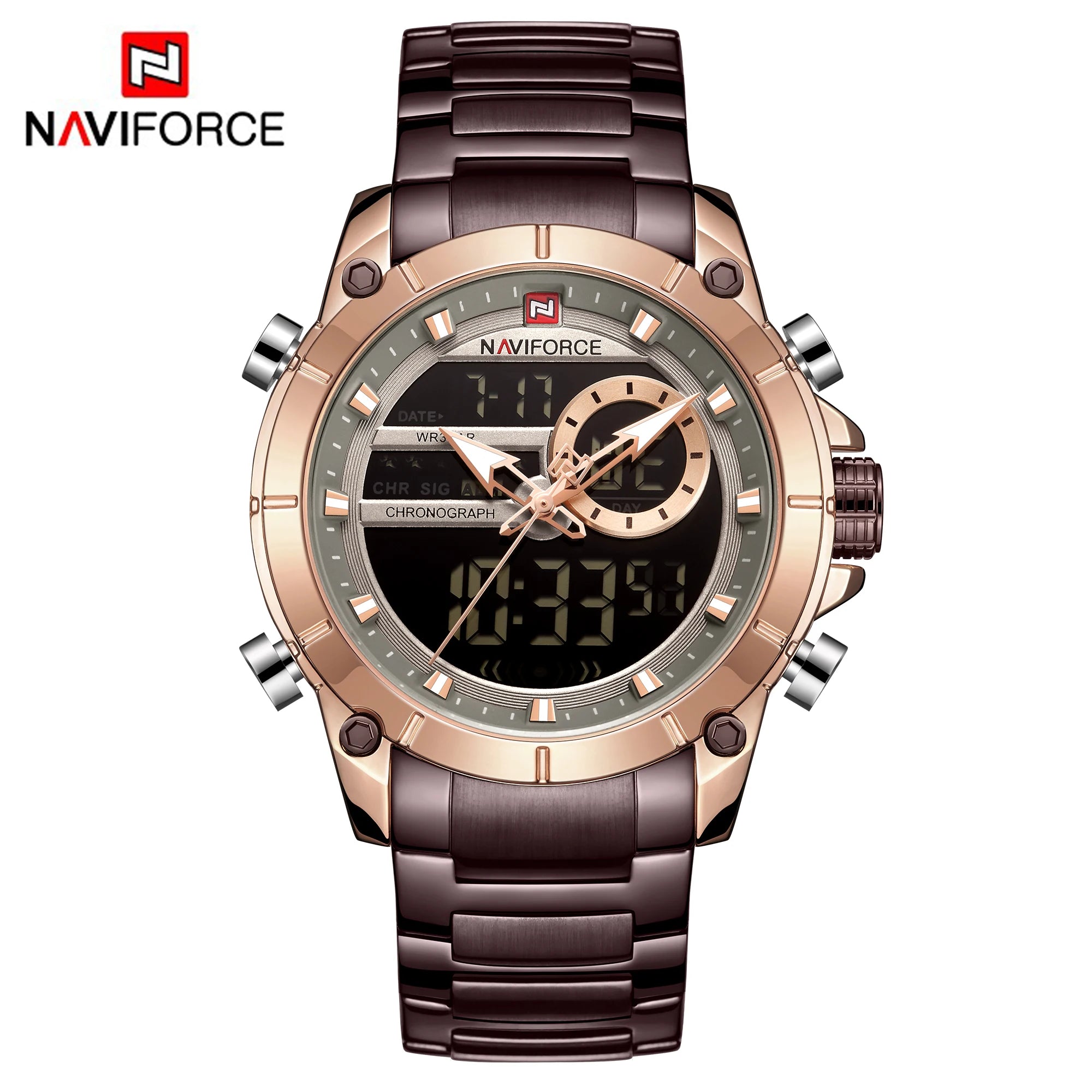 Reloj Hombre NAVIFORCE NF9163 – Acero Inoxidable, Dual Display, Deportivo Elegante