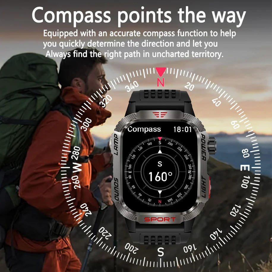 Smartwatch Deportivo Militar con Linterna y Llamadas Bluetooth – Batería 600mAh y Diseño Resistente