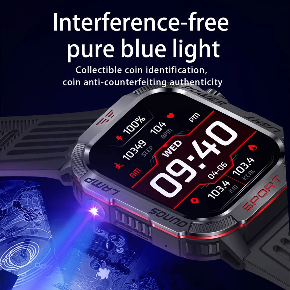 Smartwatch Deportivo Militar con Linterna y Llamadas Bluetooth – Batería 600mAh y Diseño Resistente