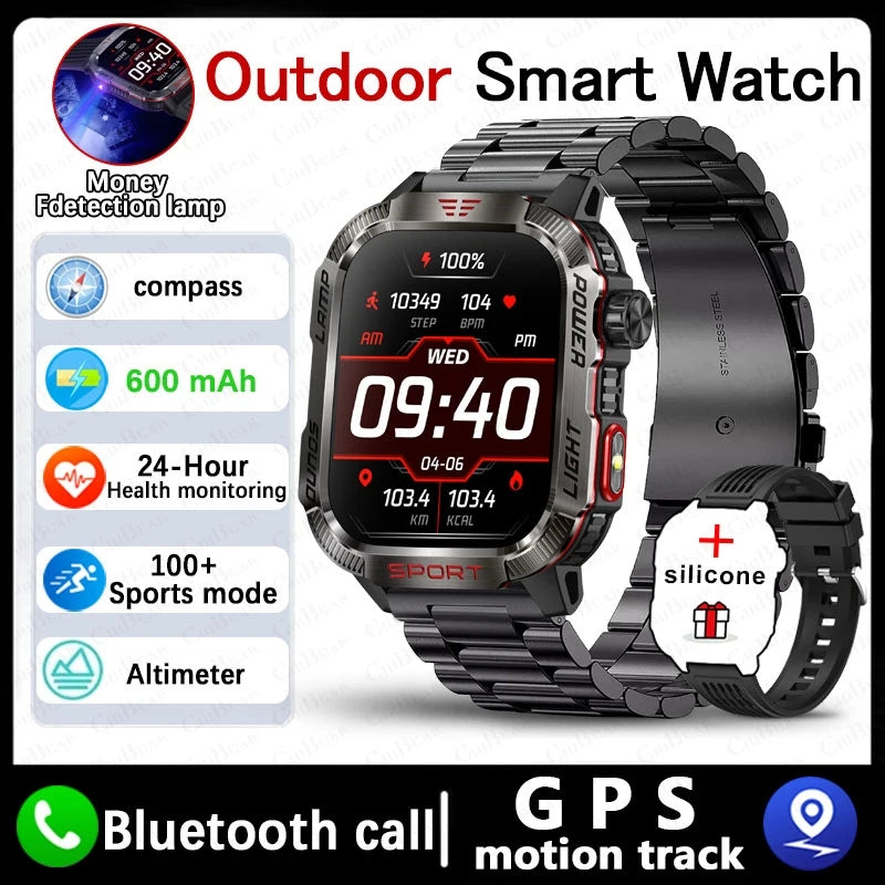 Smartwatch Deportivo Militar con Linterna y Llamadas Bluetooth – Batería 600mAh y Diseño Resistente
