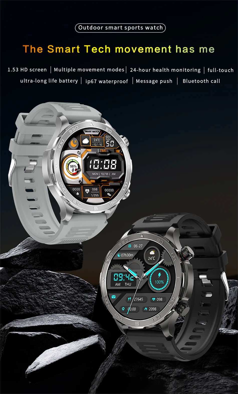 Smartwatch BOXUXING AMOLED – Reloj Inteligente con Llamadas Bluetooth, GPS y Monitor de Salud