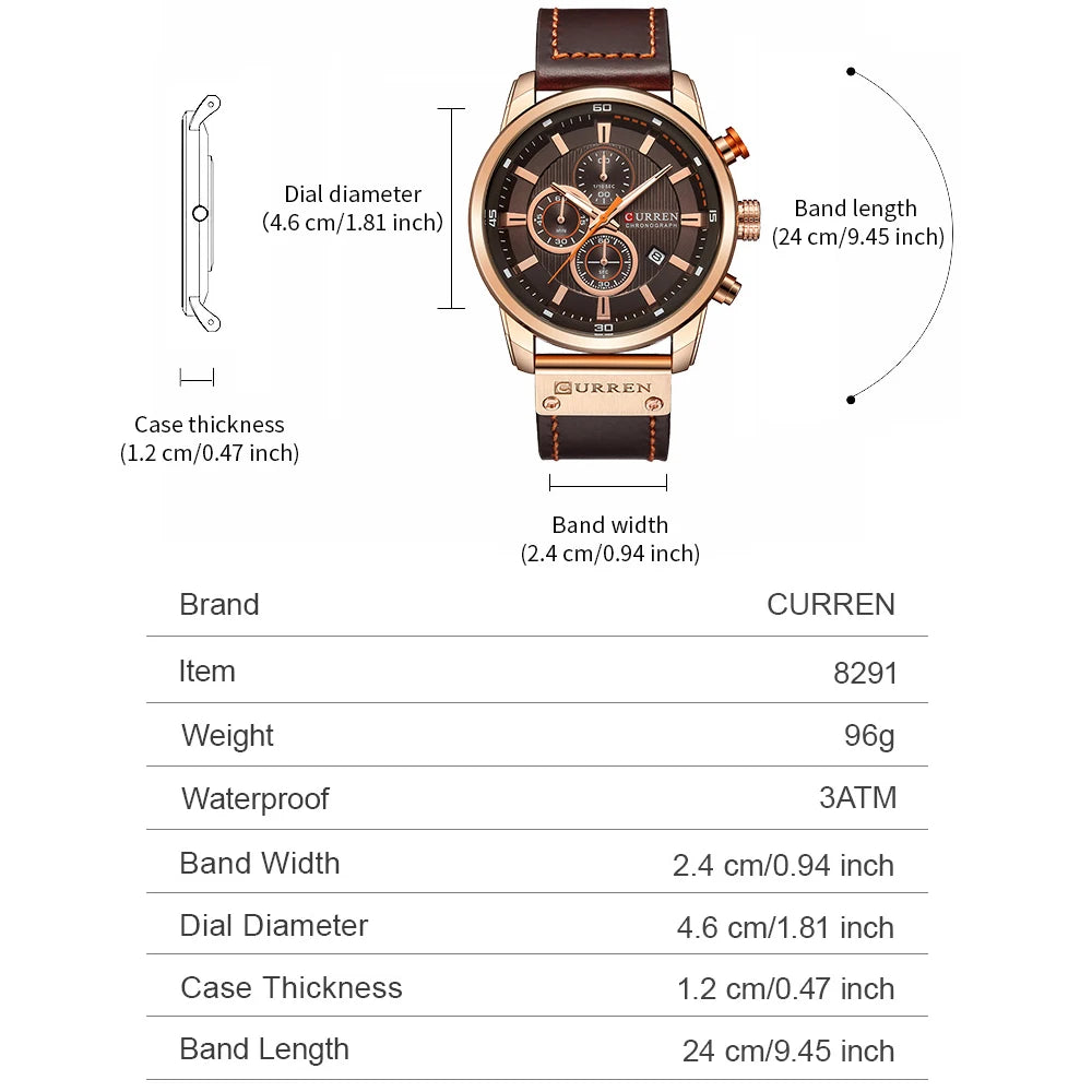 Reloj CURREN para Hombre – Cronógrafo Quartz Deportivo con Correa de Cuero