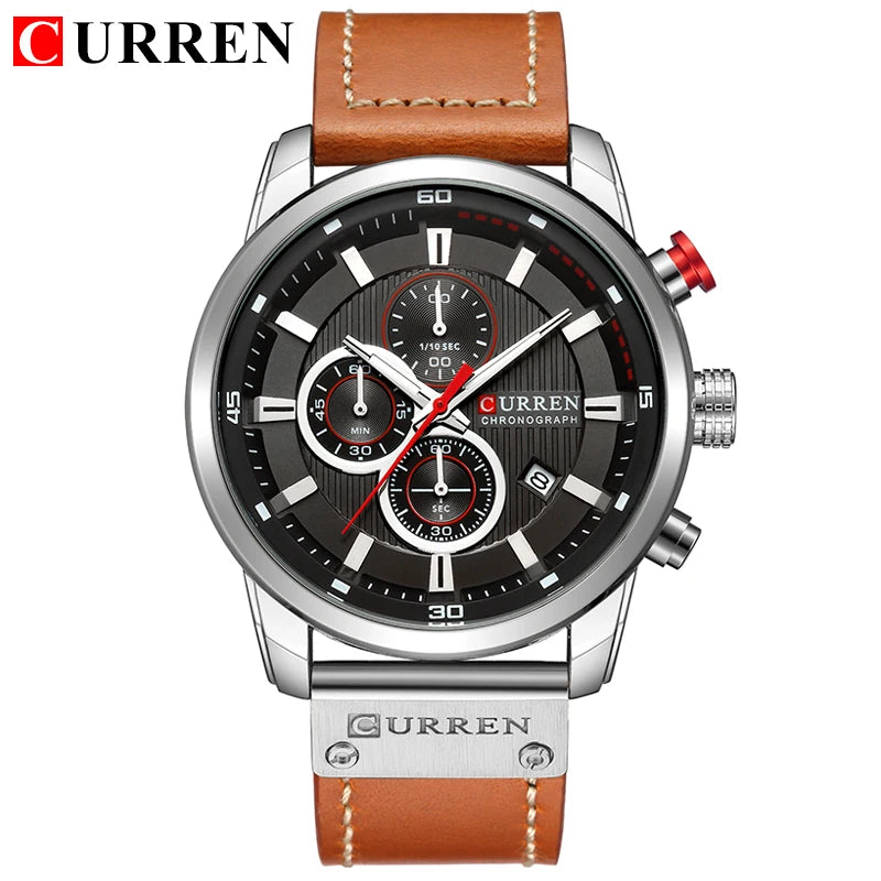 Reloj CURREN para Hombre – Cronógrafo Quartz Deportivo con Correa de Cuero