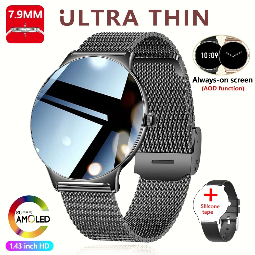 Smartwatch AMOLED Ultra Delgado con Llamadas Bluetooth – Monitor de Salud y Deporte (Android/iOS)