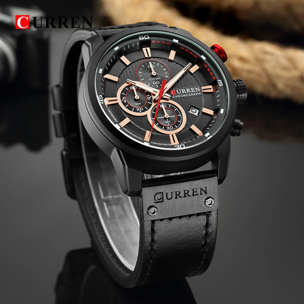 Reloj CURREN para Hombre – Cronógrafo Quartz Deportivo con Correa de Cuero