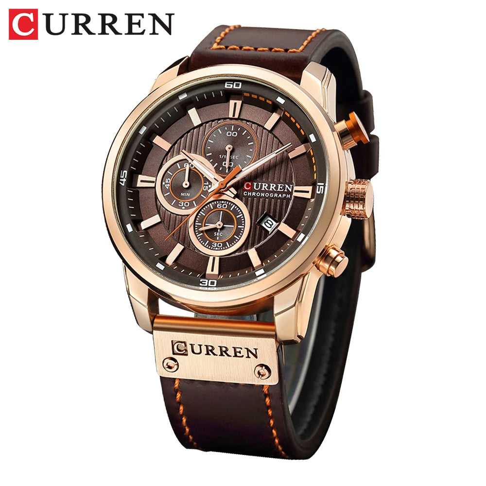 Reloj CURREN para Hombre – Cronógrafo Quartz Deportivo con Correa de Cuero
