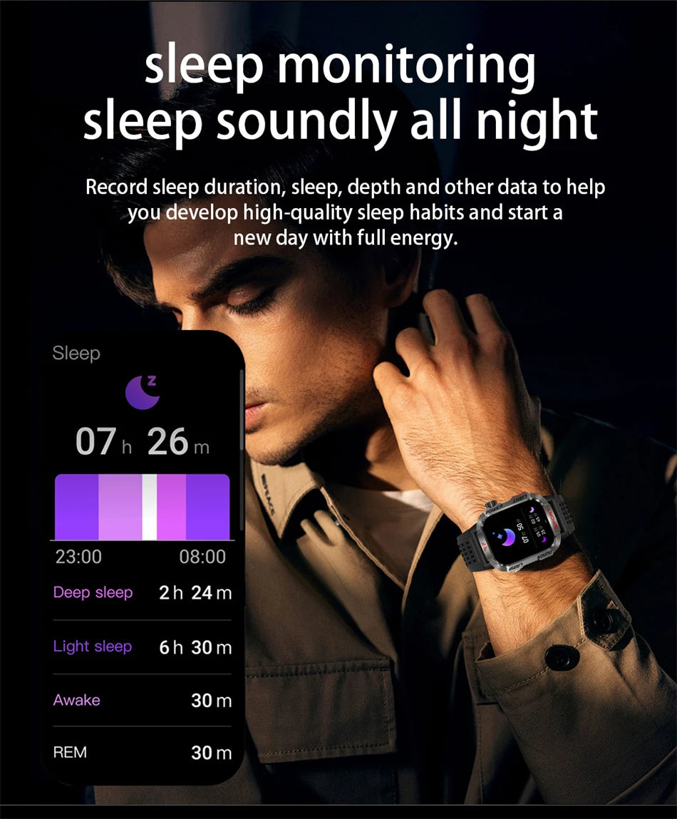 Smartwatch Deportivo Militar con Linterna y Llamadas Bluetooth – Batería 600mAh y Diseño Resistente