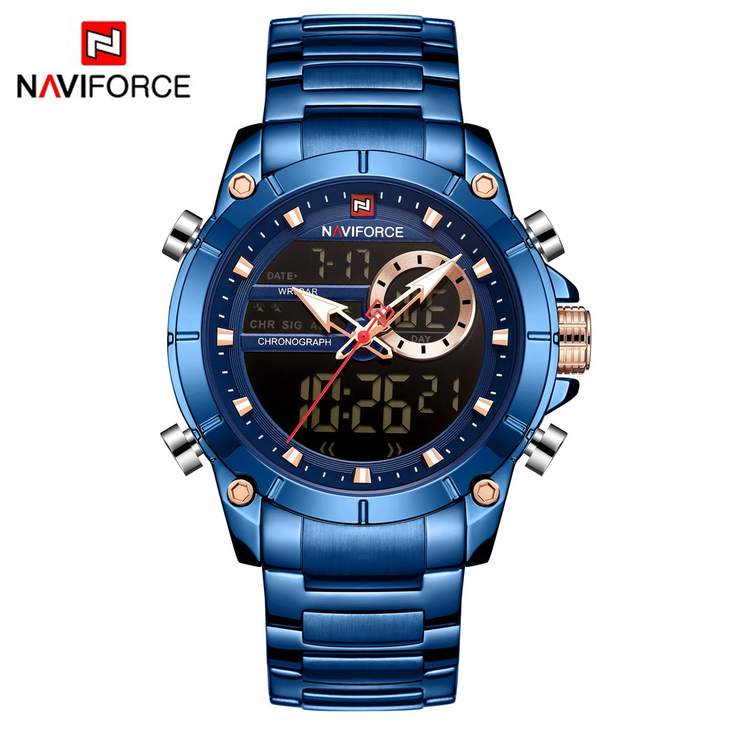 Reloj Hombre NAVIFORCE NF9163 – Acero Inoxidable, Dual Display, Deportivo Elegante