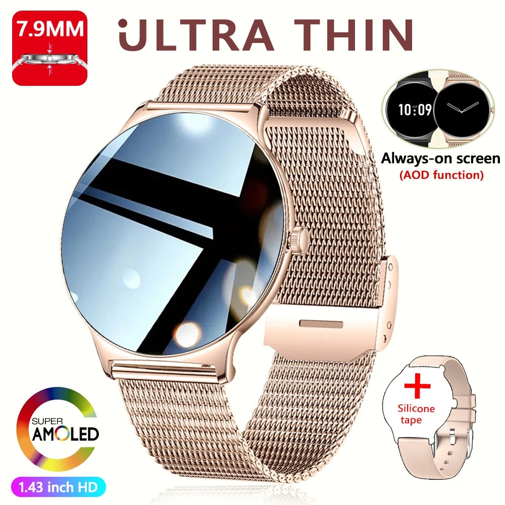 Smartwatch AMOLED Ultra Delgado con Llamadas Bluetooth – Monitor de Salud y Deporte (Android/iOS)