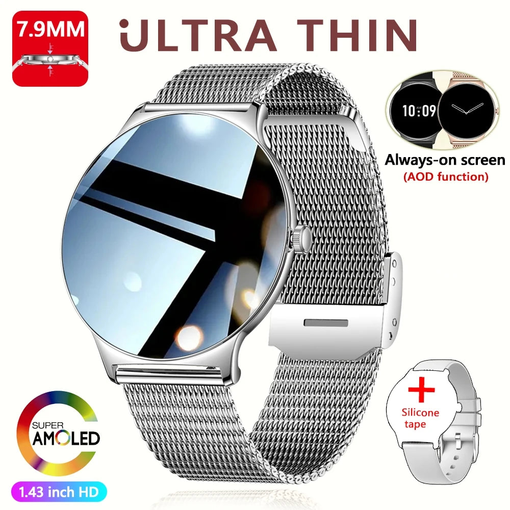 Smartwatch AMOLED Ultra Delgado con Llamadas Bluetooth – Monitor de Salud y Deporte (Android/iOS)