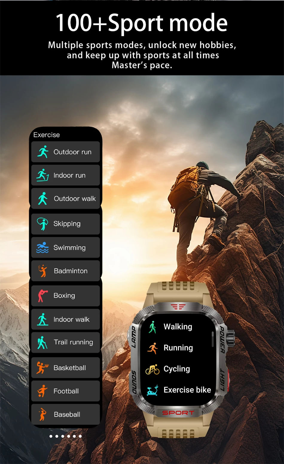 Smartwatch Deportivo Militar con Linterna y Llamadas Bluetooth – Batería 600mAh y Diseño Resistente