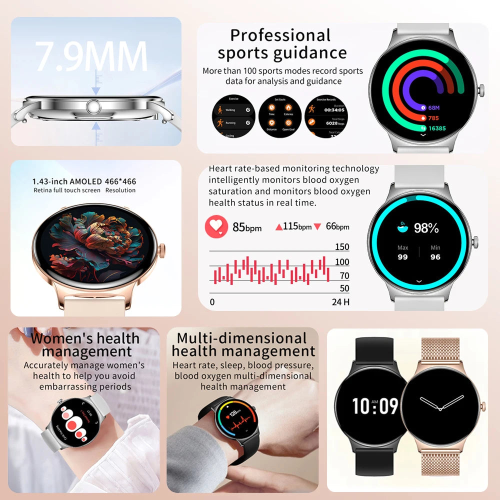 Smartwatch AMOLED Ultra Delgado con Llamadas Bluetooth – Monitor de Salud y Deporte (Android/iOS)
