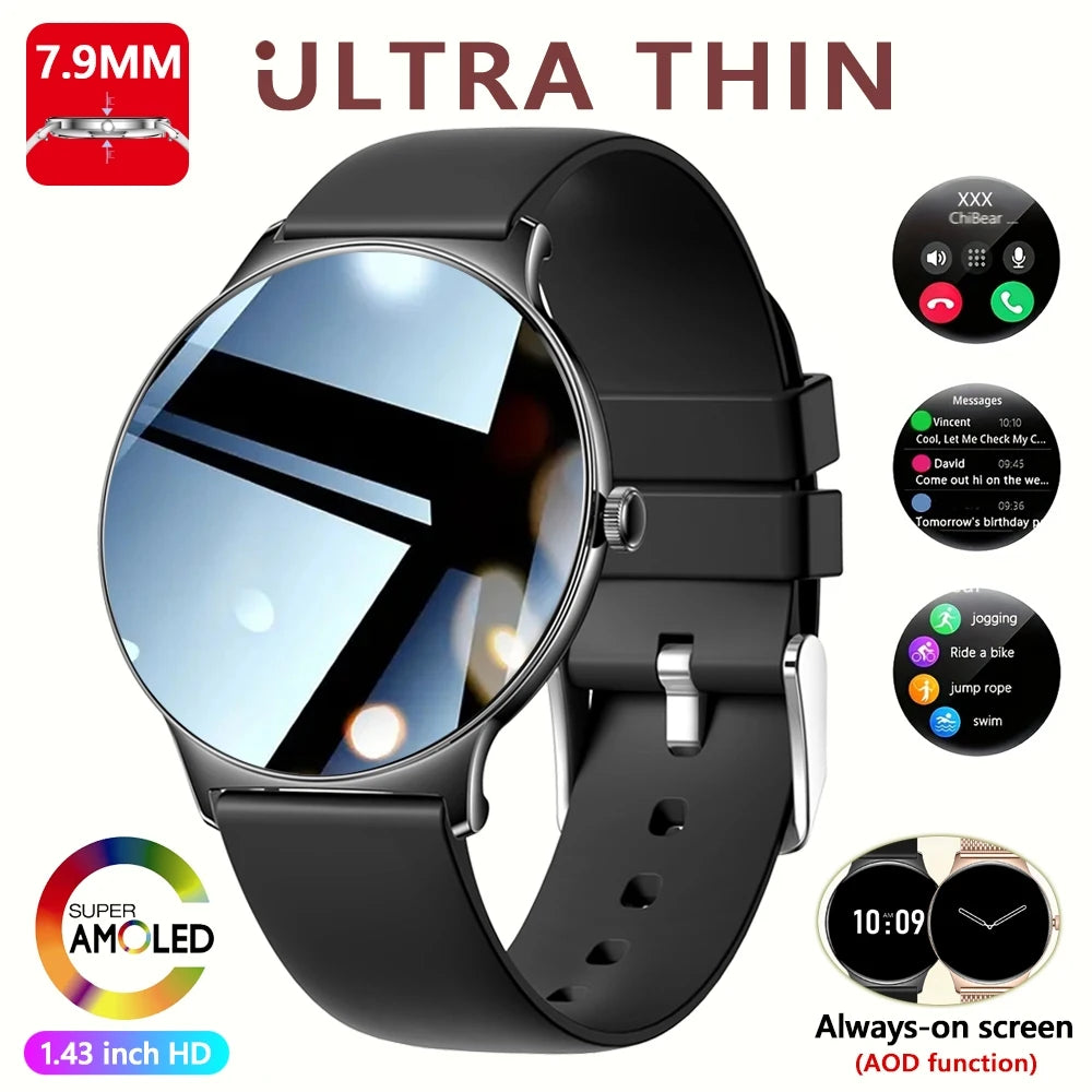 Smartwatch AMOLED Ultra Delgado con Llamadas Bluetooth – Monitor de Salud y Deporte (Android/iOS)