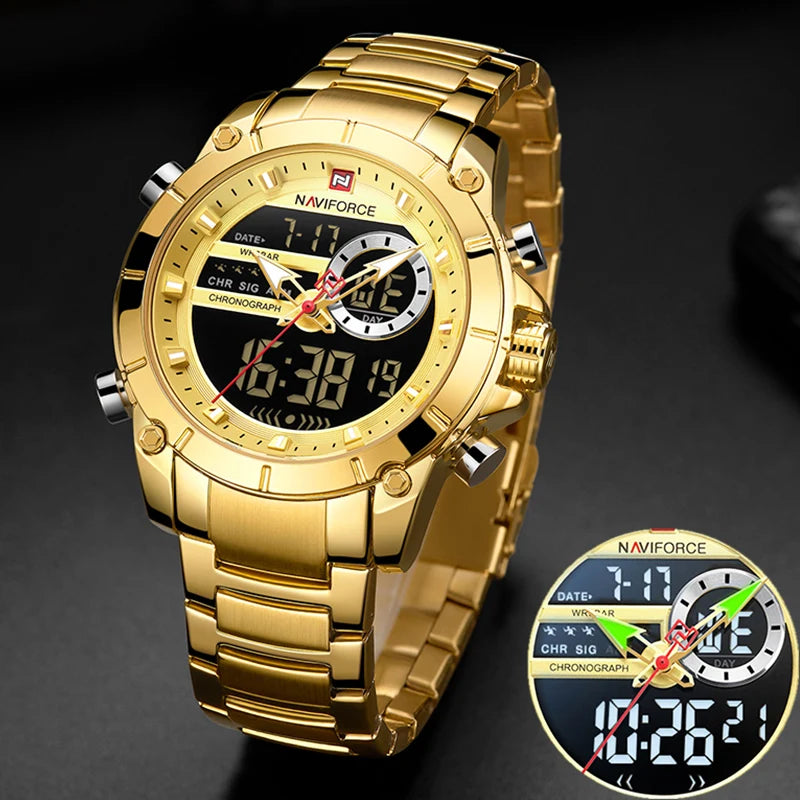 Reloj Hombre NAVIFORCE NF9163 – Acero Inoxidable, Dual Display, Deportivo Elegante