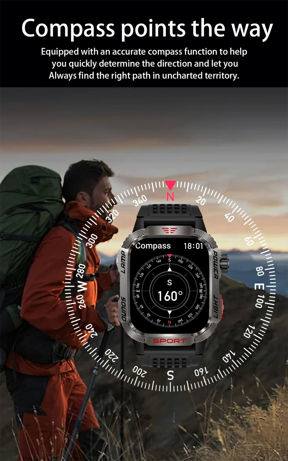 Smartwatch Deportivo Militar con Linterna y Llamadas Bluetooth – Batería 600mAh y Diseño Resistente