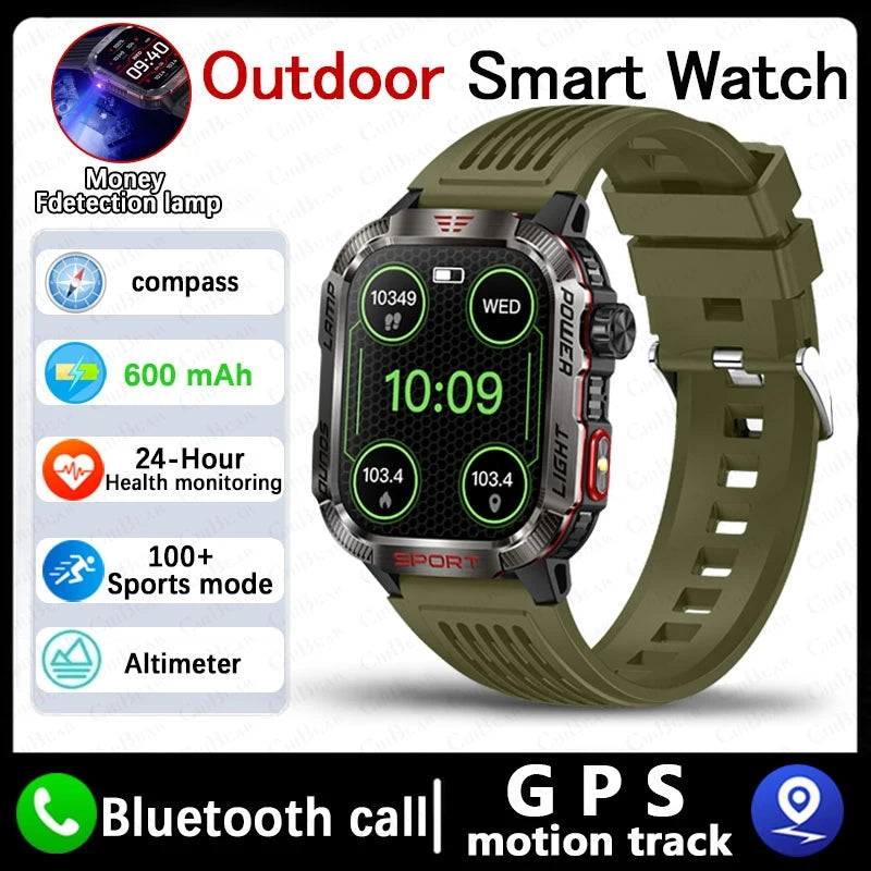 Smartwatch Deportivo Militar con Linterna y Llamadas Bluetooth – Batería 600mAh y Diseño Resistente