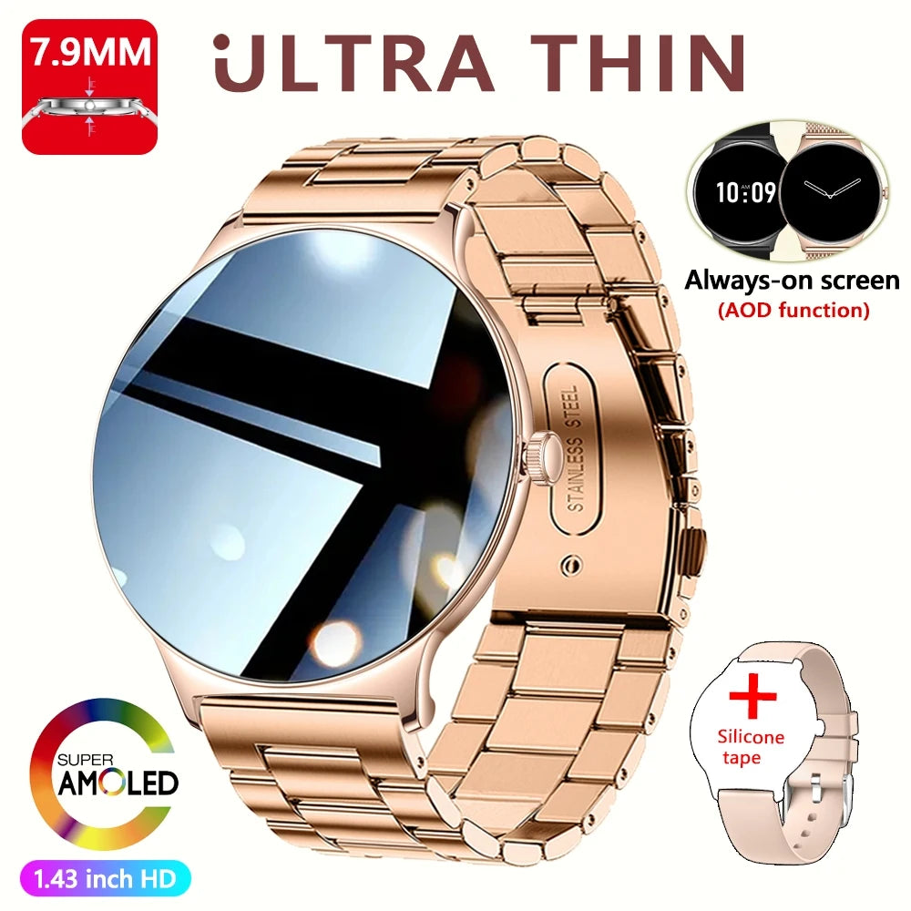 Smartwatch AMOLED Ultra Delgado con Llamadas Bluetooth – Monitor de Salud y Deporte (Android/iOS)