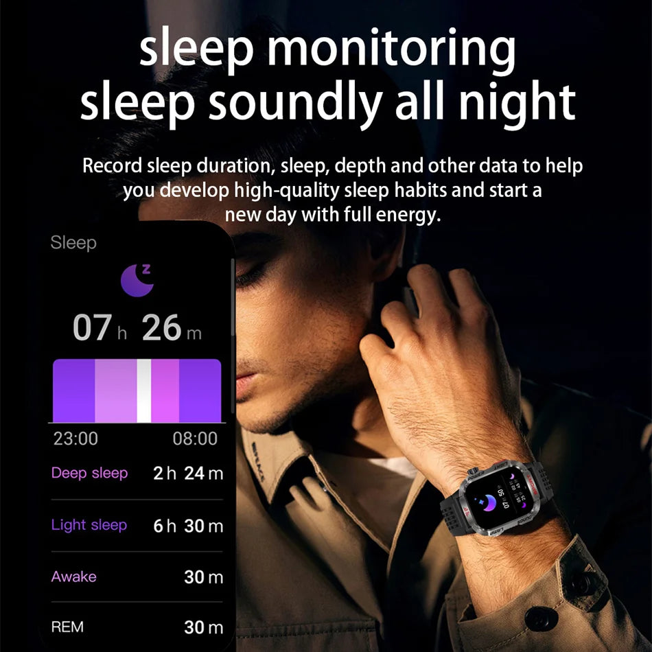Smartwatch Deportivo Militar con Linterna y Llamadas Bluetooth – Batería 600mAh y Diseño Resistente
