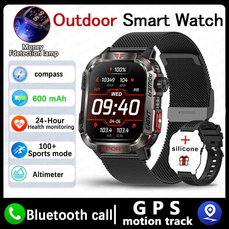 Smartwatch Deportivo Militar con Linterna y Llamadas Bluetooth – Batería 600mAh y Diseño Resistente