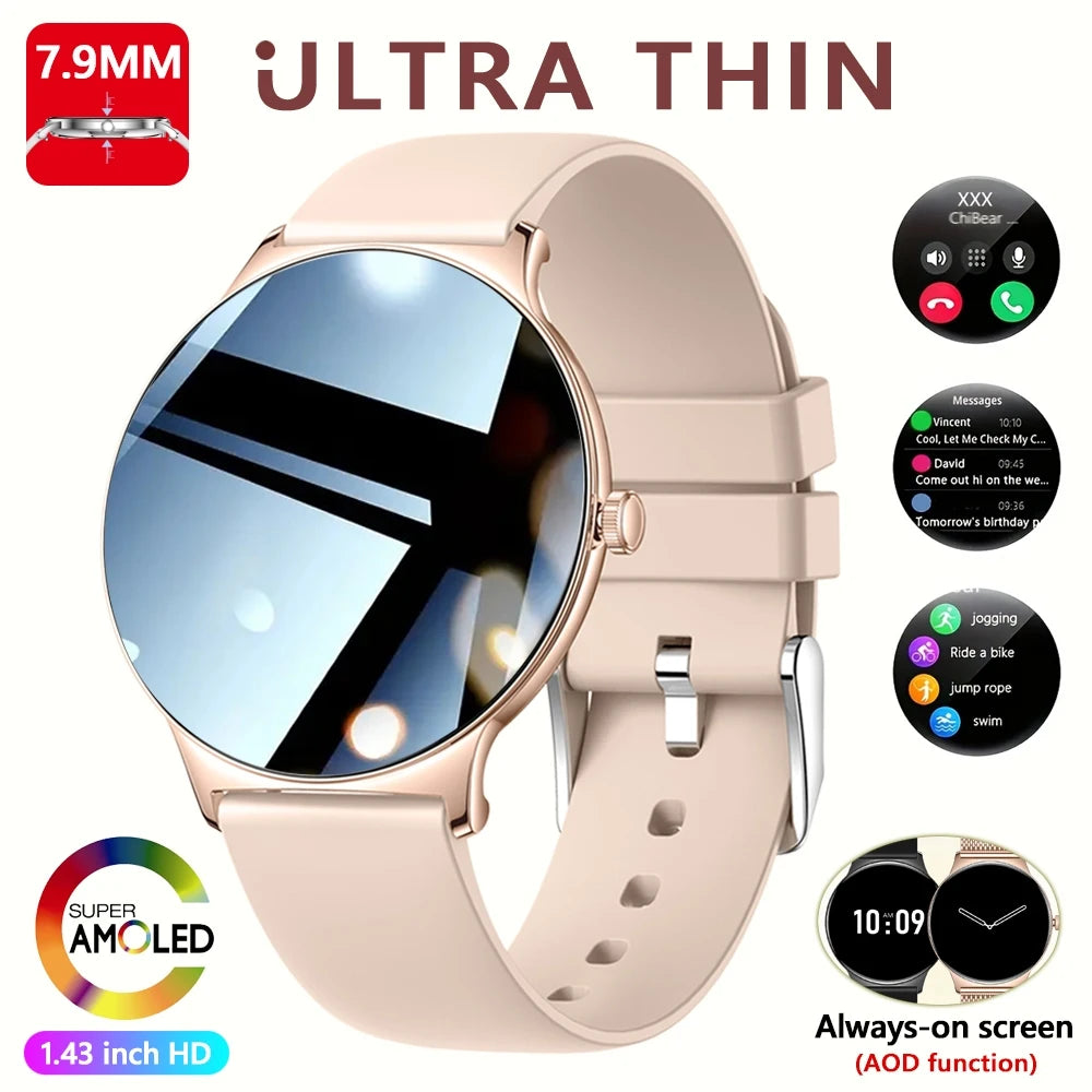 Smartwatch AMOLED Ultra Delgado con Llamadas Bluetooth – Monitor de Salud y Deporte (Android/iOS)