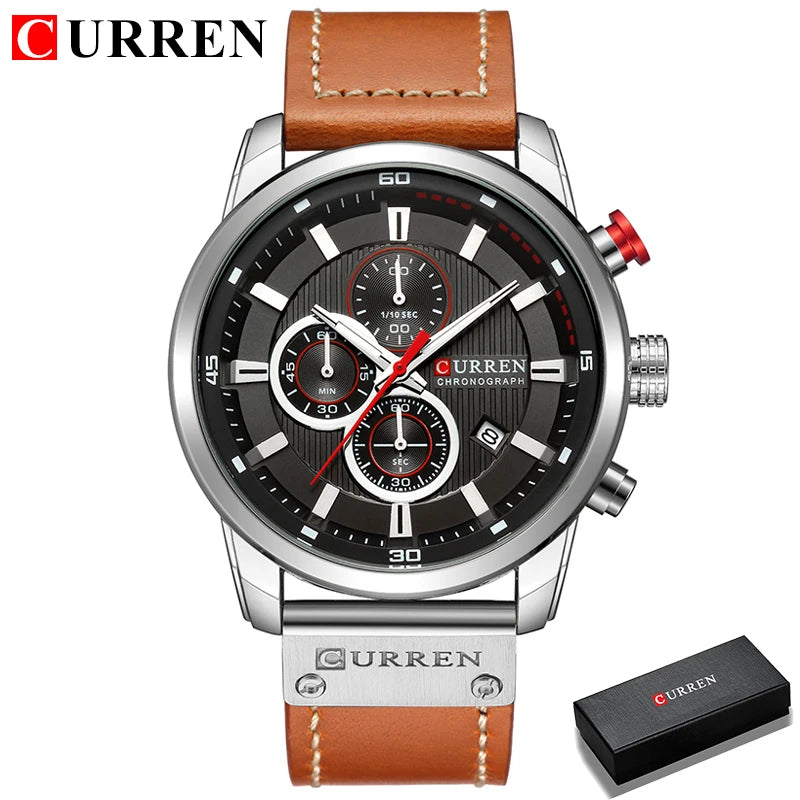 Reloj CURREN para Hombre – Cronógrafo Quartz Deportivo con Correa de Cuero