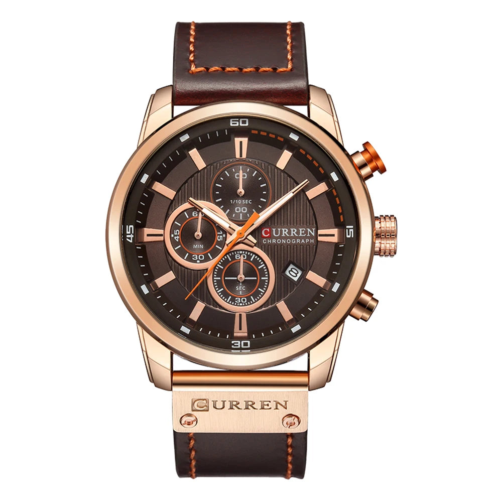 Reloj CURREN para Hombre – Cronógrafo Quartz Deportivo con Correa de Cuero