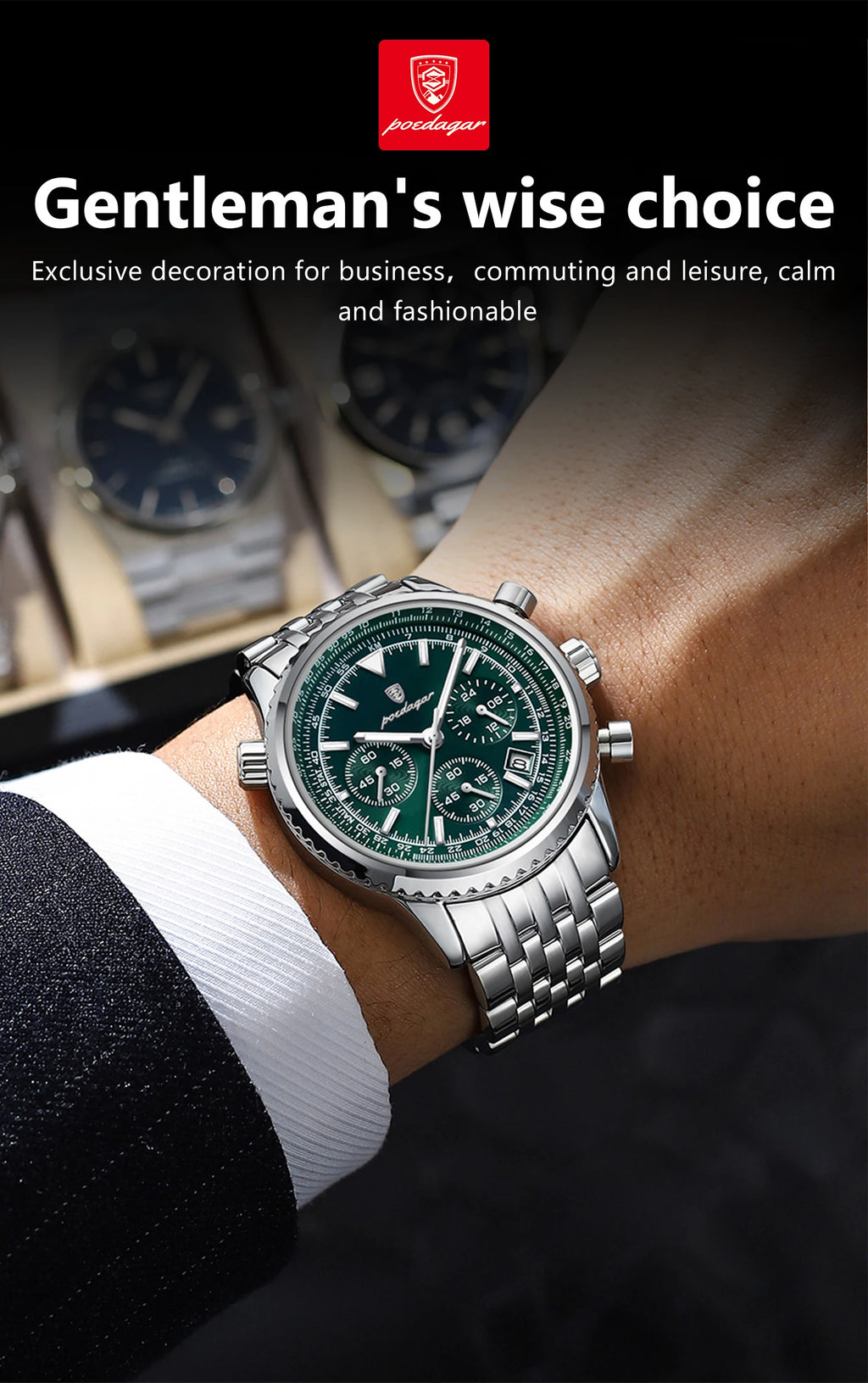 Reloj Hombre POEDAGAR 960 – Acero Inoxidable, Elegante, Cronógrafo y Resistente al Agua