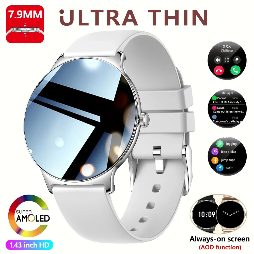 Smartwatch AMOLED Ultra Delgado con Llamadas Bluetooth – Monitor de Salud y Deporte (Android/iOS)