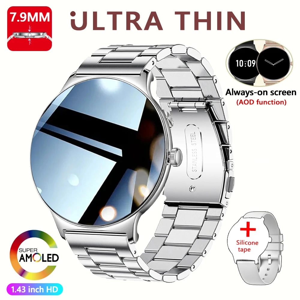 Smartwatch AMOLED Ultra Delgado con Llamadas Bluetooth – Monitor de Salud y Deporte (Android/iOS)