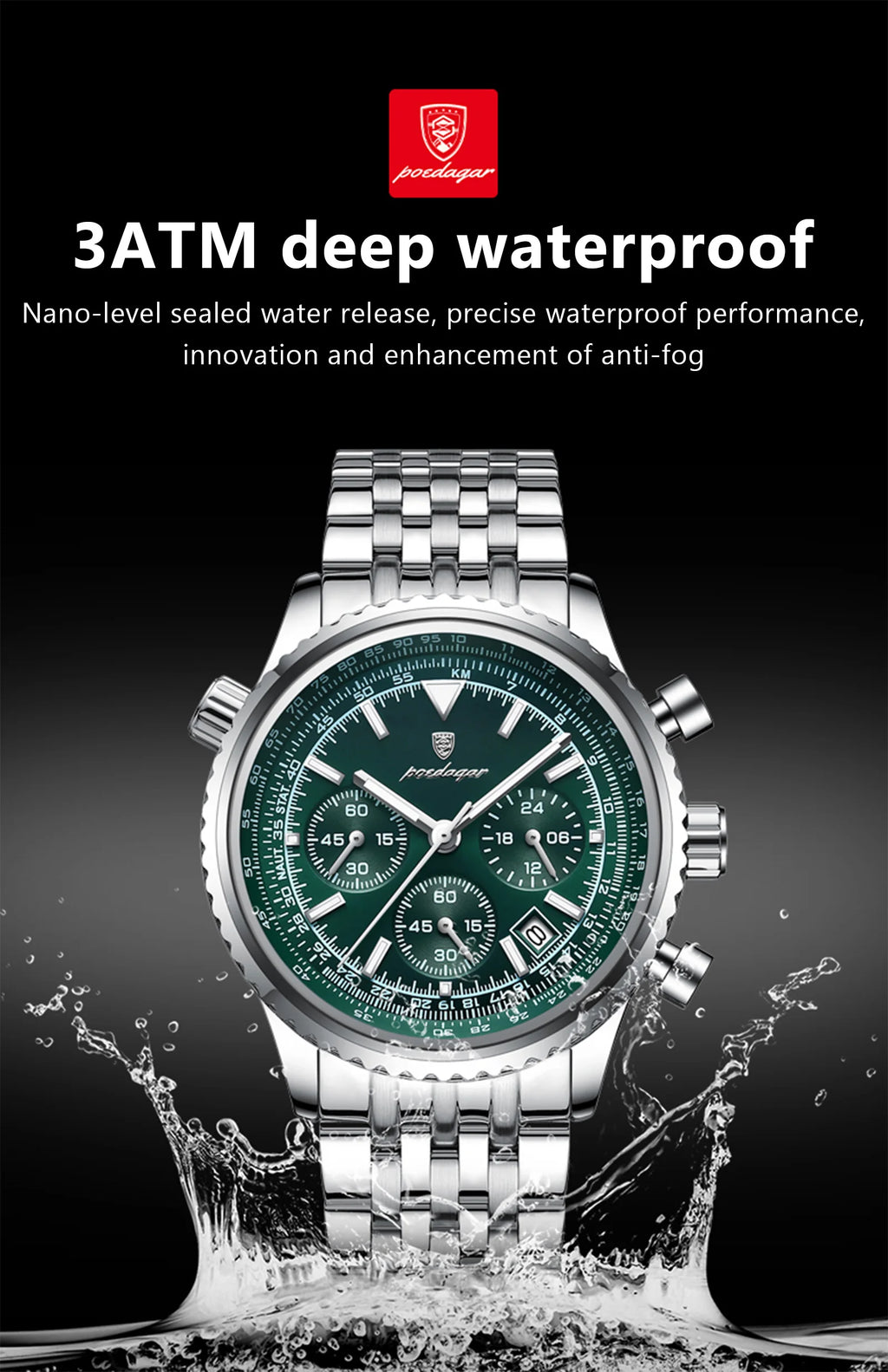 Reloj Hombre POEDAGAR 960 – Acero Inoxidable, Elegante, Cronógrafo y Resistente al Agua