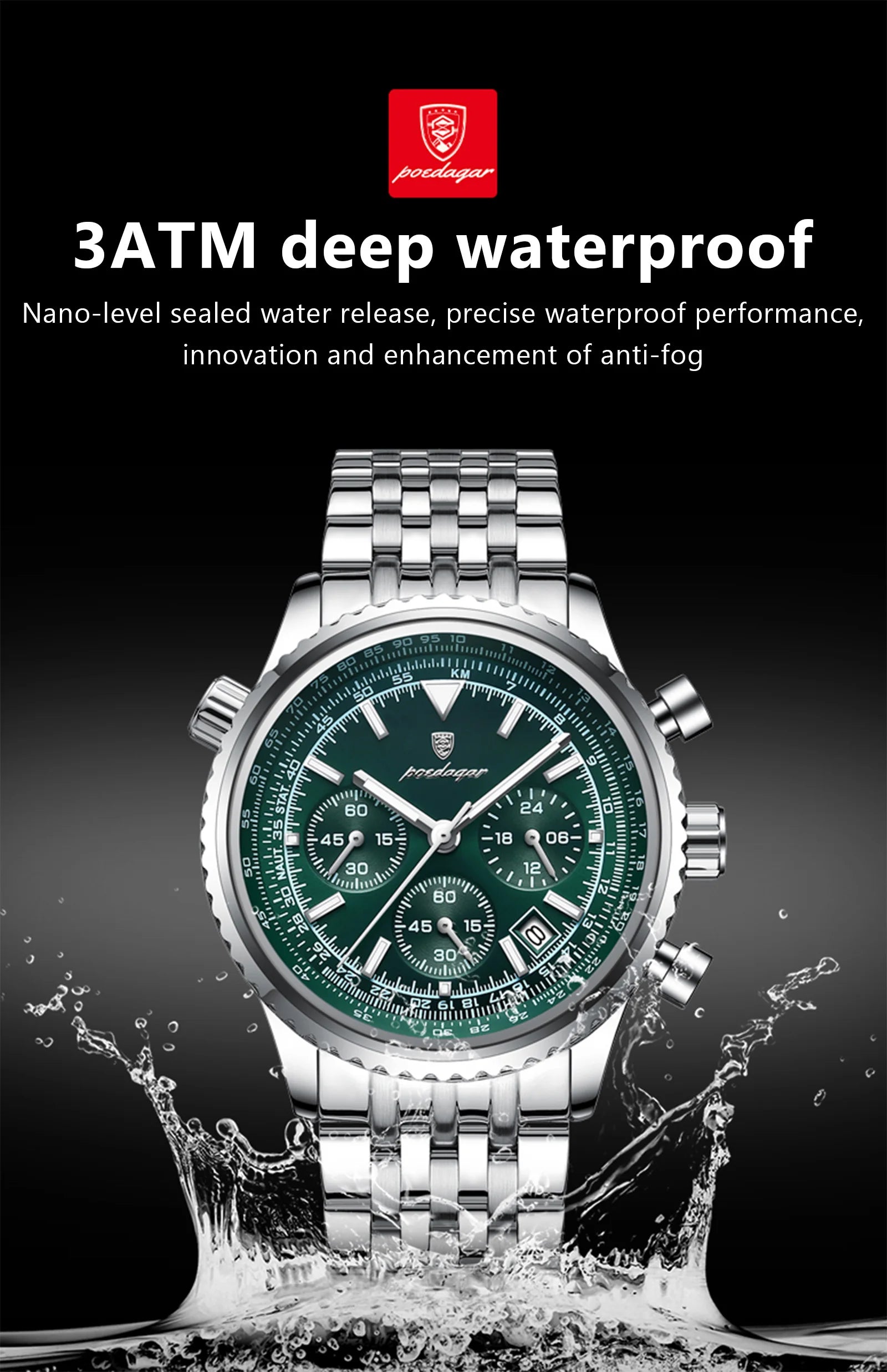 Reloj Hombre POEDAGAR 960 – Acero Inoxidable, Elegante, Cronógrafo y Resistente al Agua