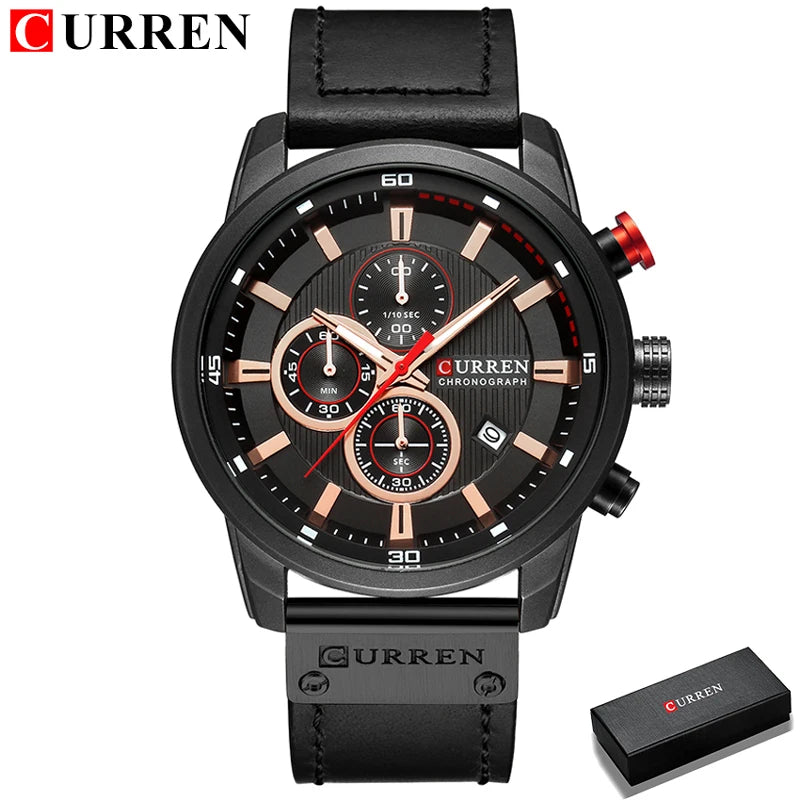 Reloj CURREN para Hombre – Cronógrafo Quartz Deportivo con Correa de Cuero