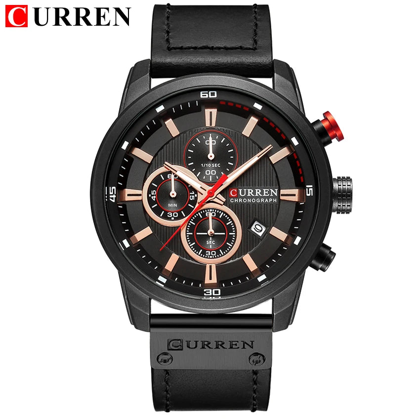 Reloj CURREN para Hombre – Cronógrafo Quartz Deportivo con Correa de Cuero