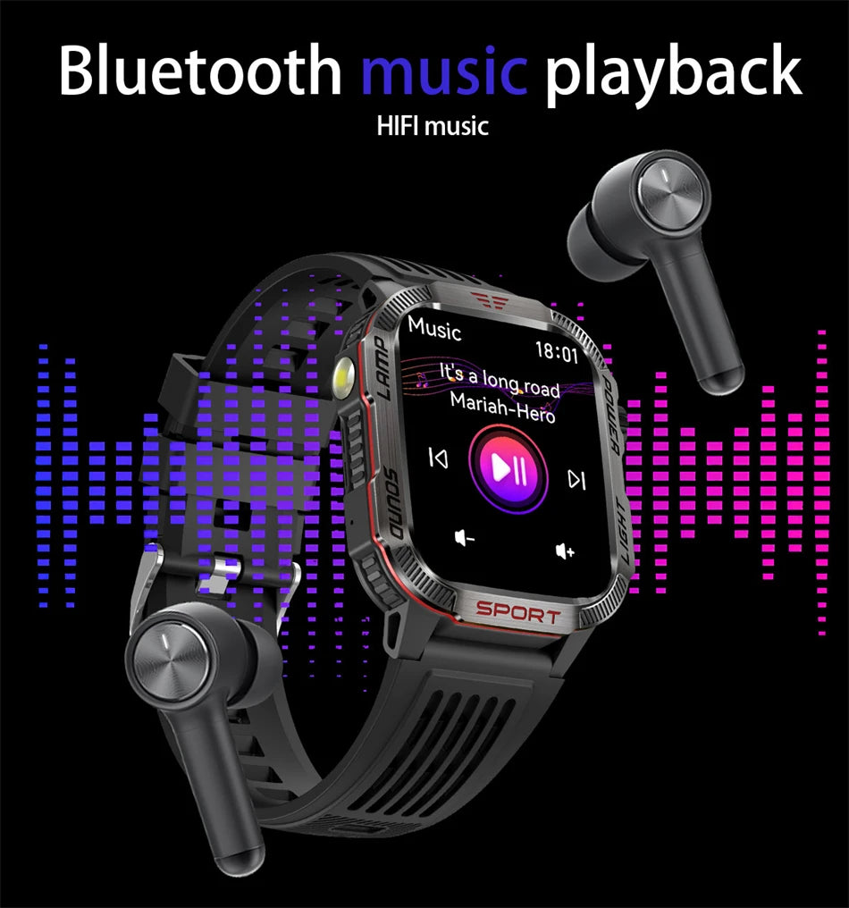 Smartwatch Deportivo Militar con Linterna y Llamadas Bluetooth – Batería 600mAh y Diseño Resistente
