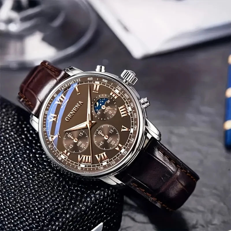 Reloj Masculino GENEVA Quartz – Diseño Elegante con Números Romanos