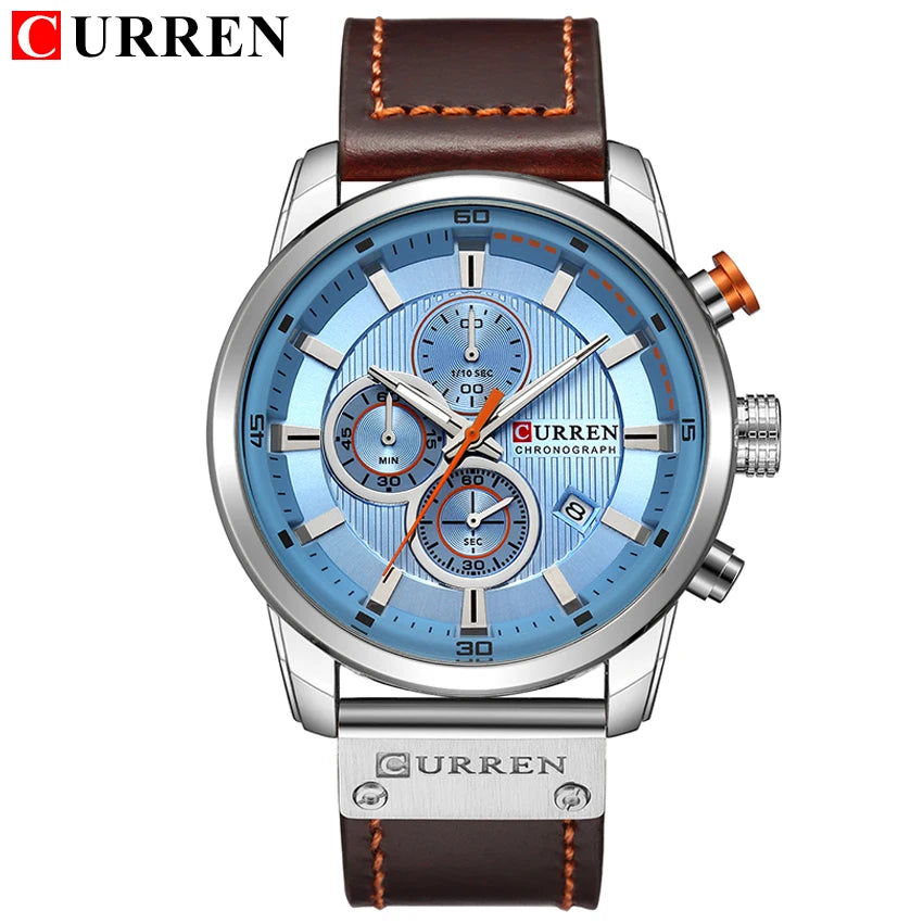 Reloj CURREN para Hombre – Cronógrafo Quartz Deportivo con Correa de Cuero