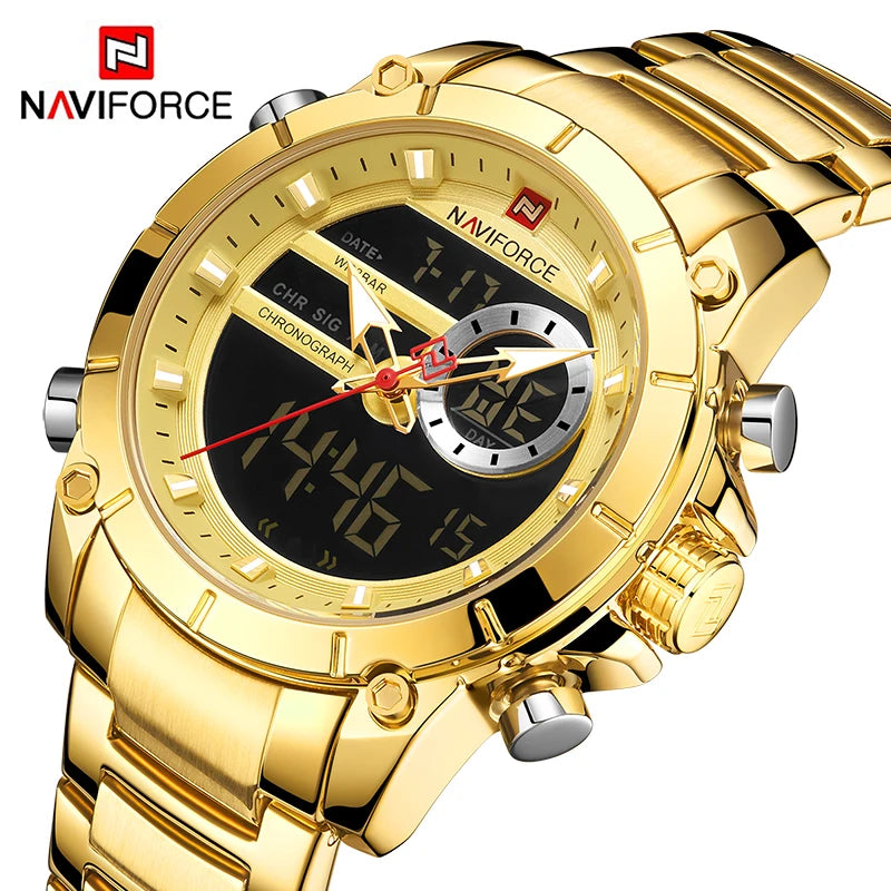 Reloj Hombre NAVIFORCE NF9163 – Acero Inoxidable, Dual Display, Deportivo Elegante