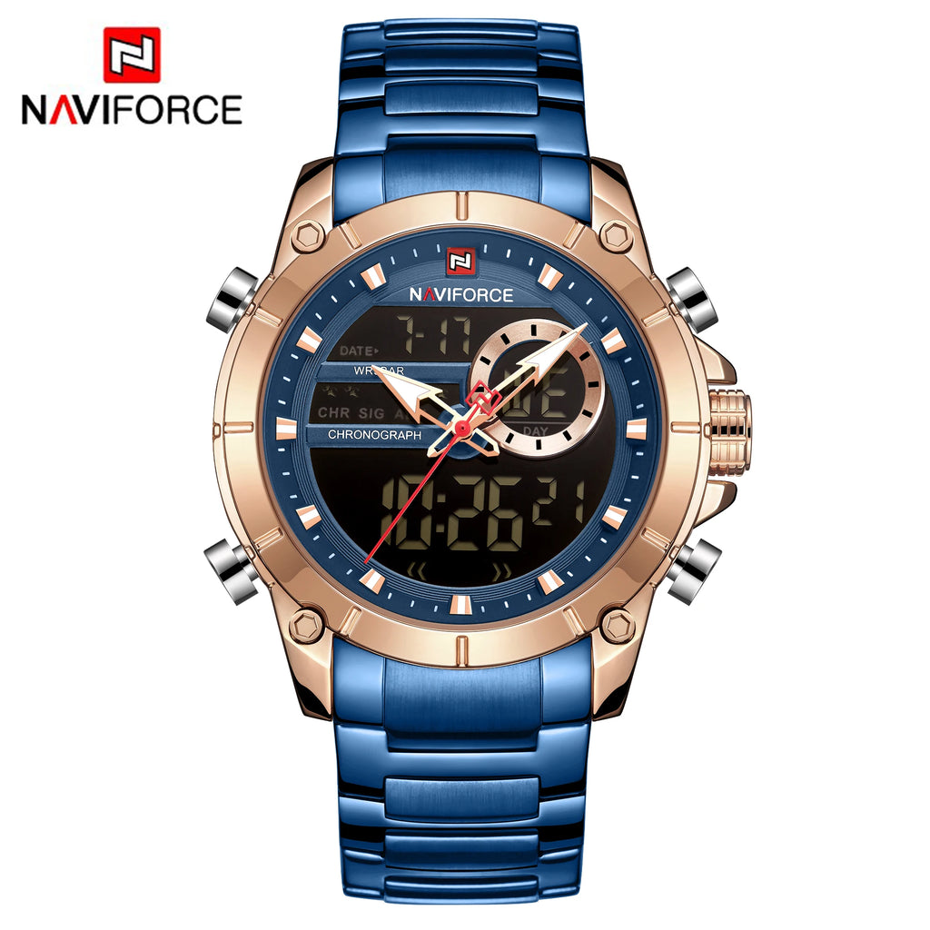 Reloj Hombre NAVIFORCE NF9163 – Acero Inoxidable, Dual Display, Deportivo Elegante