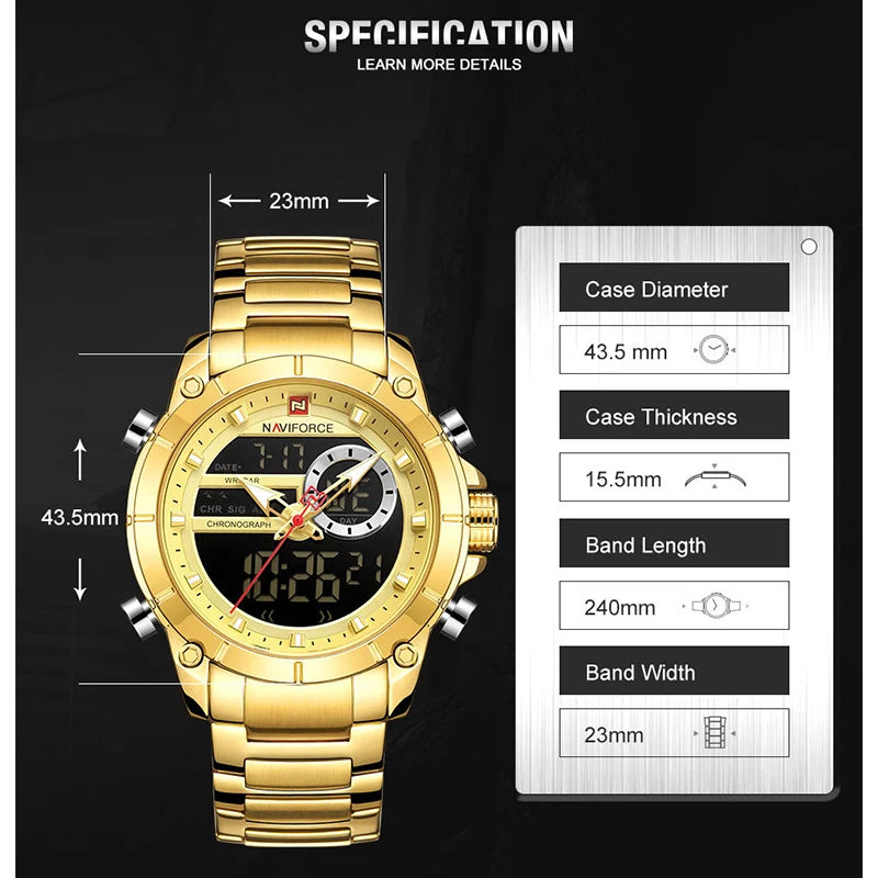 Reloj Hombre NAVIFORCE NF9163 – Acero Inoxidable, Dual Display, Deportivo Elegante