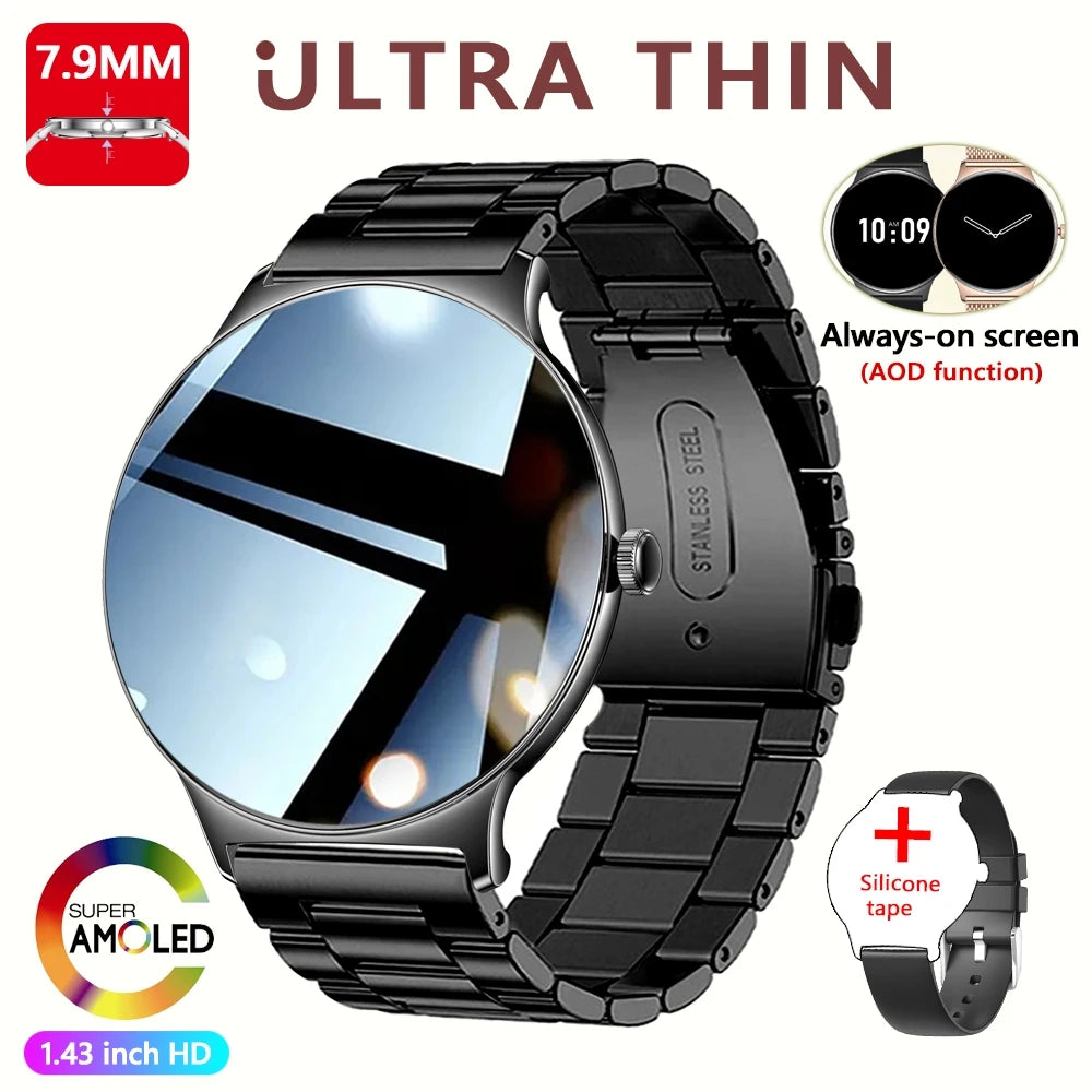 Smartwatch AMOLED Ultra Delgado con Llamadas Bluetooth – Monitor de Salud y Deporte (Android/iOS)