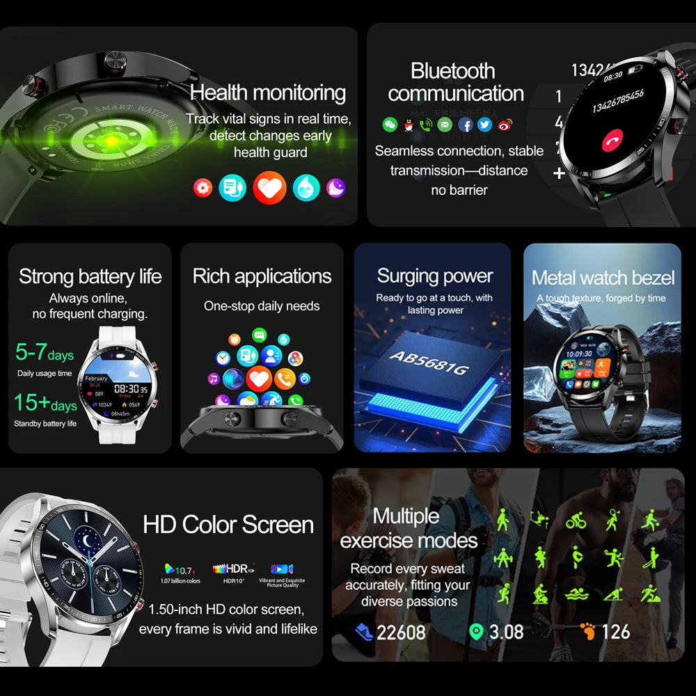Smartwatch Elegante con Llamadas Bluetooth – Monitor de Salud y Modos Deportivos